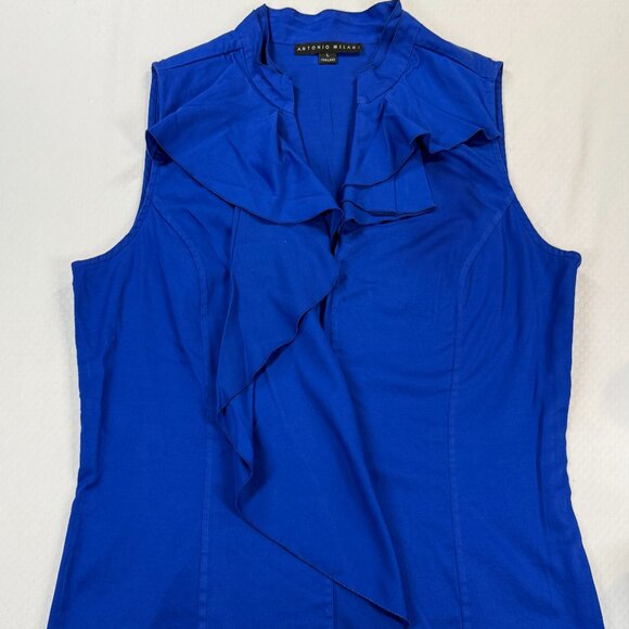 Elegant & Classy Antonio Melani Woman's Blue Sleeveless Ruffle Top Sz L-EUC - Picture 1 of 7